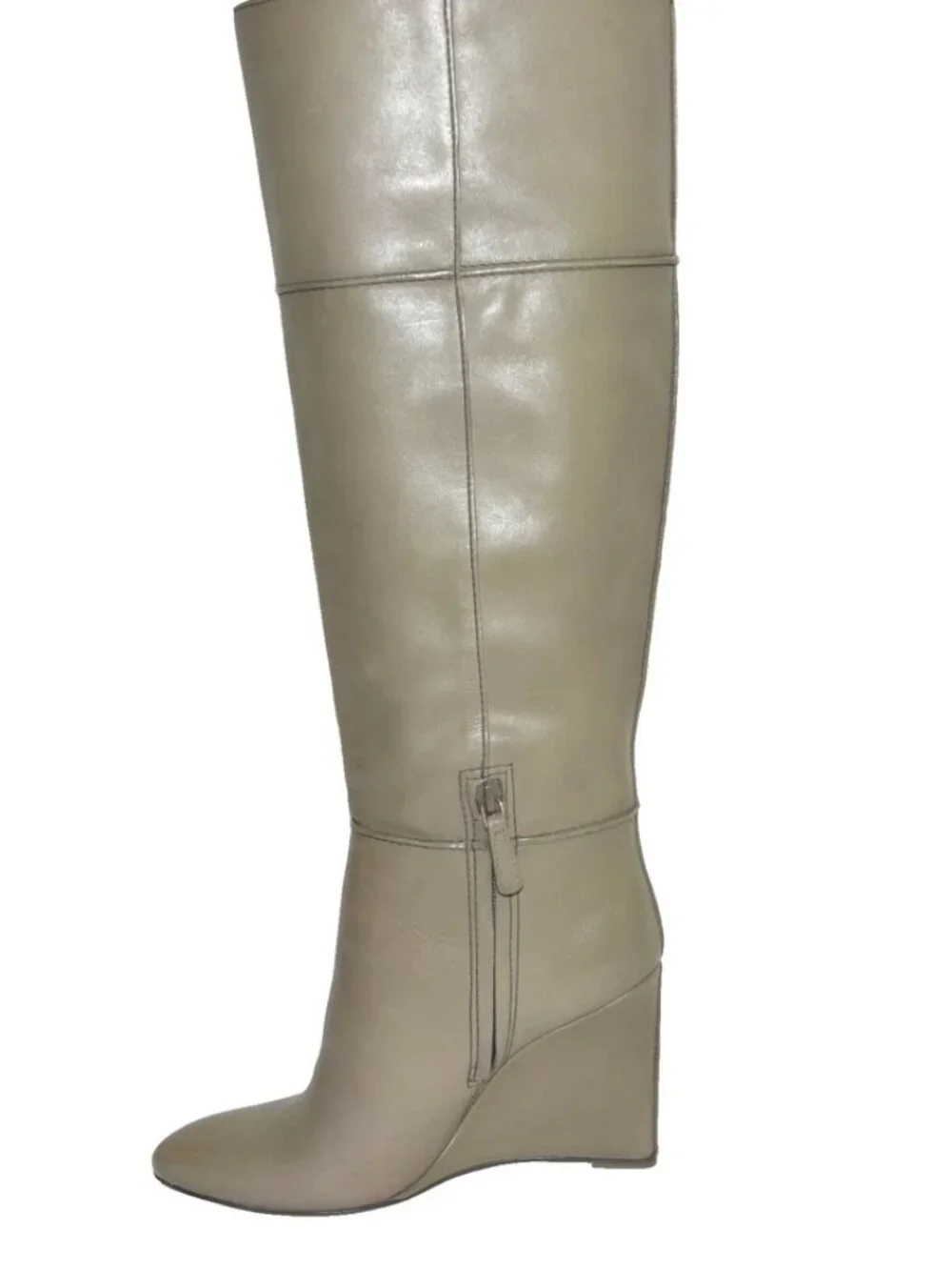 New Tory Burch 'Linnett' Wedge Knee High Boot Taupe Tan Leather Sz 7 DD20